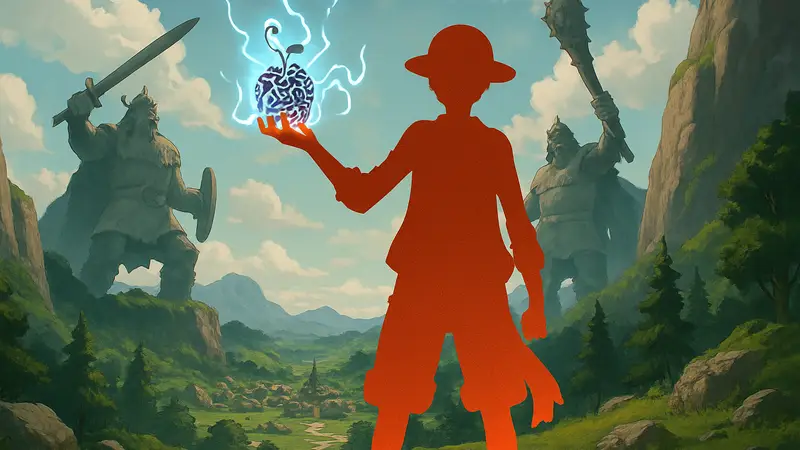 Иллюстрация пробуждения Дьявольского фрукта в One Piece, на которой изображён член команды Мугивар в арке Эльбаф.