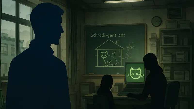 Сцена из игры Schrödinger's Call, представляющая стиль нео-визуальной новеллы