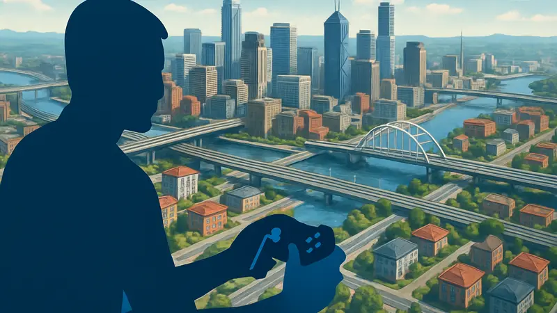 Геймплей градостроительного симулятора с видом на большой город