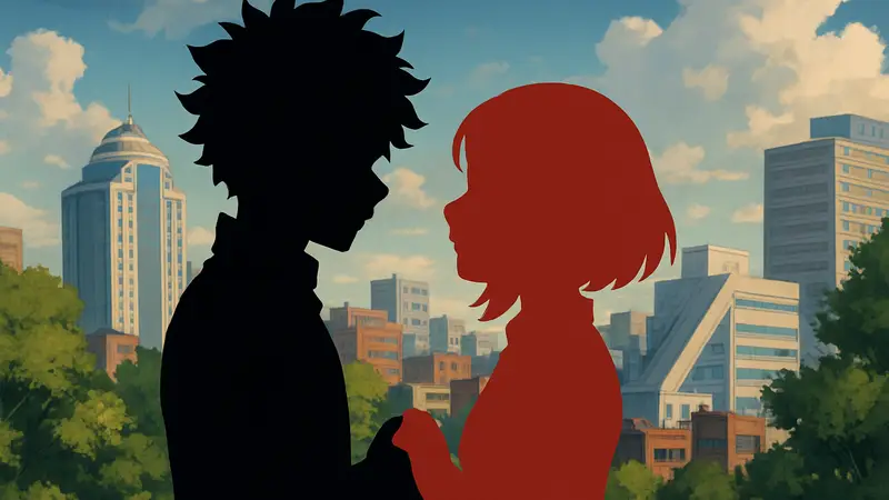 Изуку Мидория и Очако Урарака из My Hero Academia, стоящие рядом, с намёком на романтические отношения и подтверждение канона.