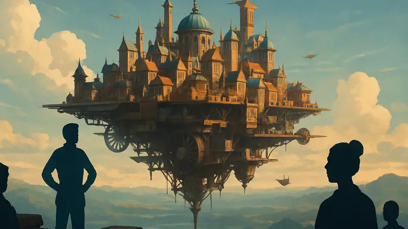 Скриншот летающего города из градостроительного симулятора Airborne Empire в Steam.