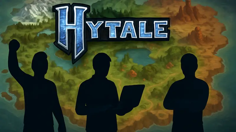 Логотип Hytale на фоне карты мира игры, с надписью 'Mod Contest $100,000'