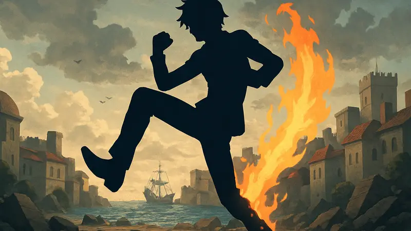 Санджи из аниме One Piece в боевой позе, демонстрирующий свою новую силу.