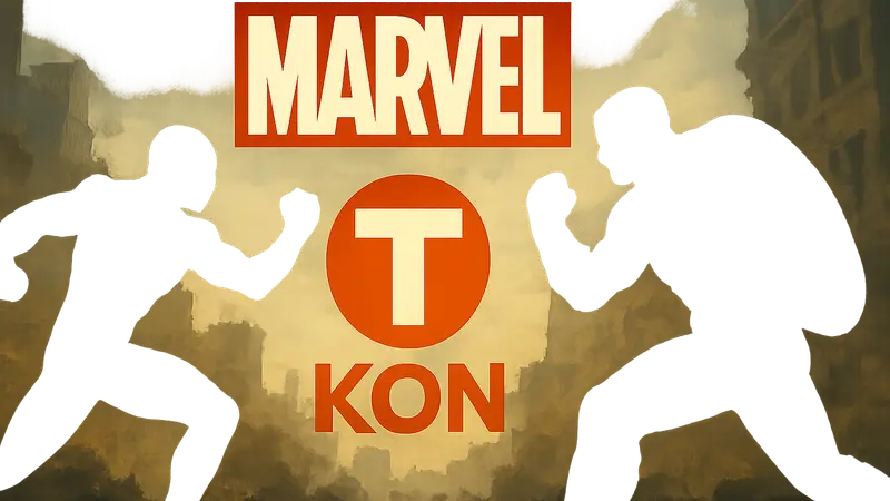 Логотип файтинга Marvel Tōkon на фоне двух сражающихся супергероев Marvel
