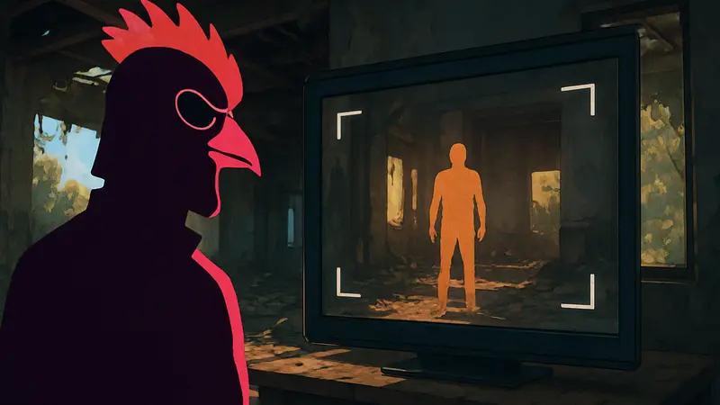 Главный герой Romeo Is a Dead Man в маске из Hotline Miami на фоне фоторежима.