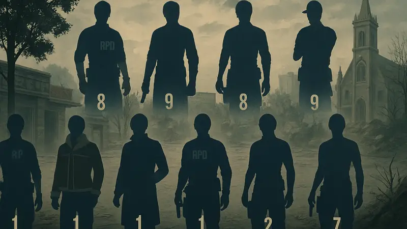 Леон Кеннеди в различных культовых нарядах из серии игр Resident Evil, рейтинг его образов