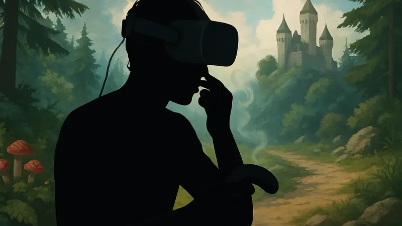 Игрок в VR-шлеме, возможно, испытывающий необычные запаховые ощущения в игре.