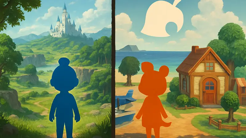Сравнение миров Pokemon Pokopia и Animal Crossing: New Horizons, показывающее их различия.