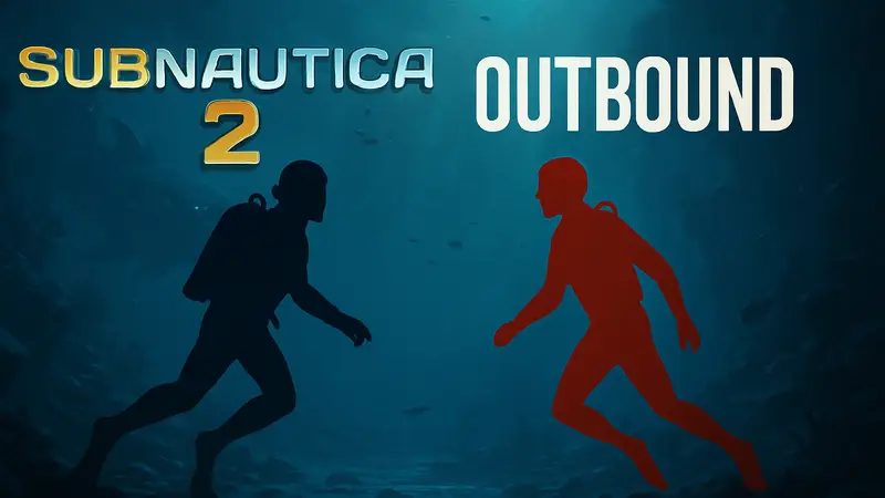 Логотип Subnautica 2 и Outbound на фоне морских глубин, символизирующих конкуренцию