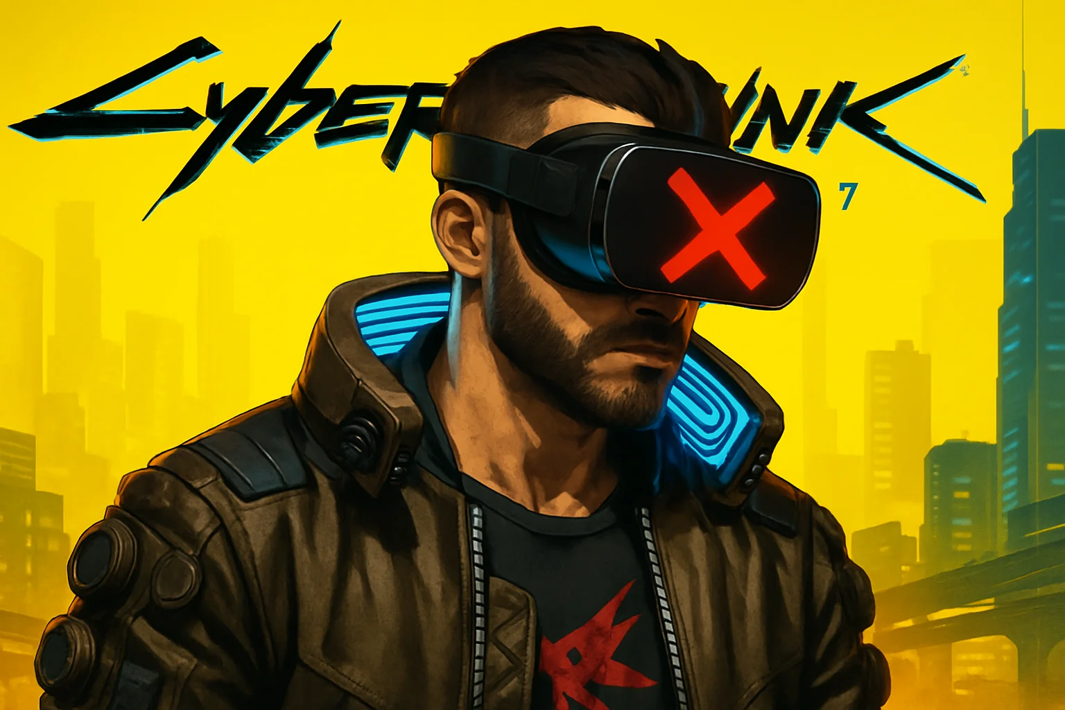 Изображение Cyberpunk 2077 в VR-шлеме, символизирующее закрытие мода