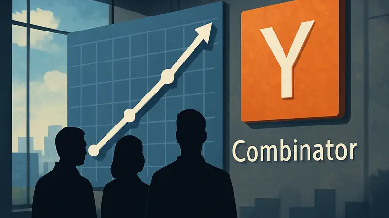 График роста инвестиций в ИИ-стартапы, логотип Y Combinator на фоне