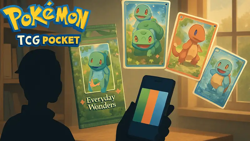 Логотип Pokémon TCG Pocket, бустер Everyday Wonders, стартовые покемоны, коллекционные карты