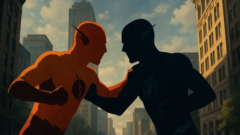 Обратный Флэш и Флэш в схватке из сериала «Стреловселенная», символизирующие их вечное противостояние