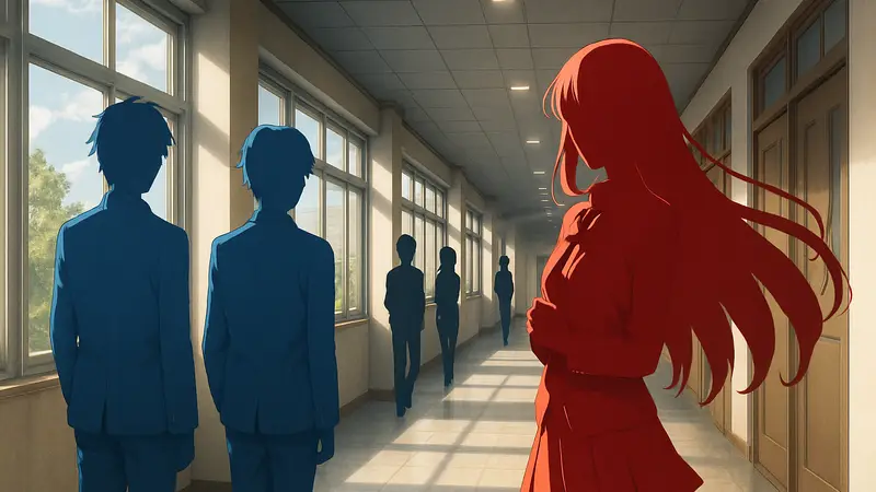 Обложка сингла ZAQ Liar Veil или кадр из аниме Classroom of the Elite с титрами.