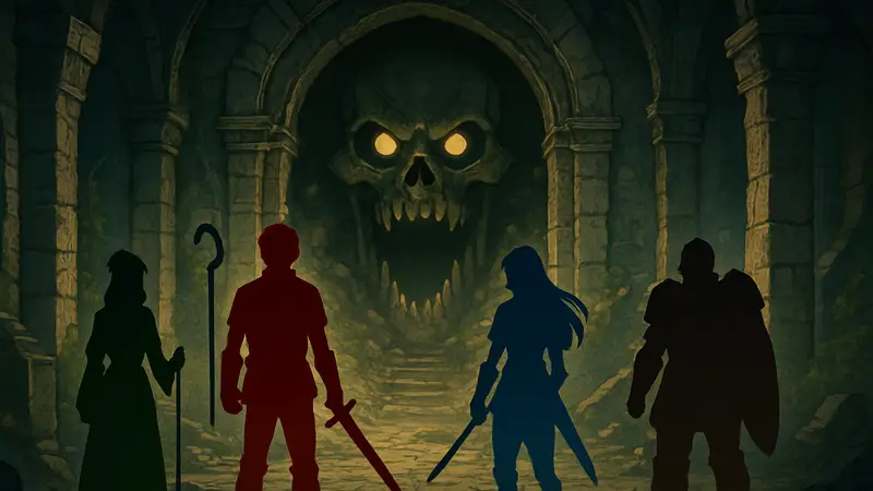 Обложка манги «Подземелья, что убивают авантюристов», иллюстрация в стиле исекай с героями.