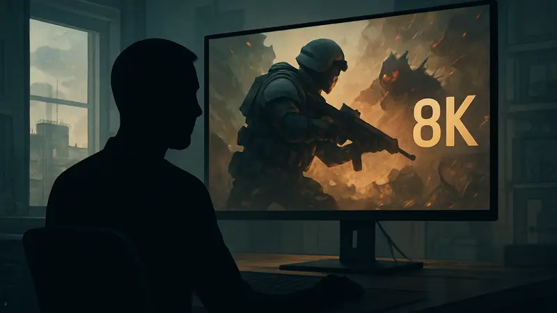 Игровой монитор с обозначением разрешения 8K