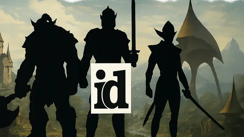 Логотип id Software на фоне силуэтов персо нажей World of Warcraft и Morrowind, символизирующих золотой век игр.