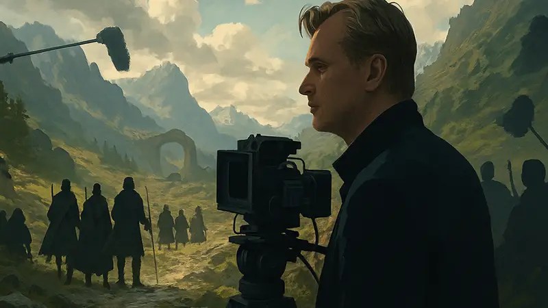 Кристофер Нолан на съёмочной площадке фильма "Odyssey".