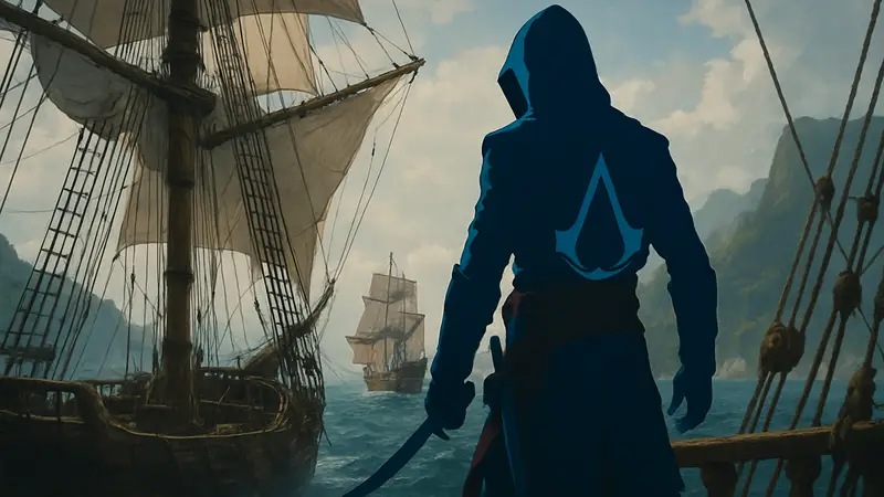 Главный герой Assassin's Creed Black Flag Resynced Эдвард Кенуэй на пиратском корабле