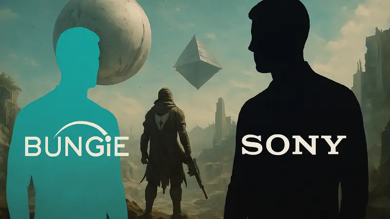 Логотип Bungie и Sony на фоне концепт-арта Destiny 2, символизирующие поглощение студии.
