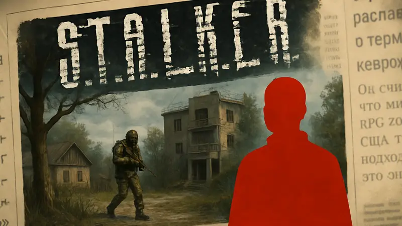 Изображение логотипа S.T.A.L.K.E.R. и скриншота игры, на фоне текста о "еврожанкерстве".