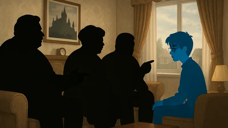 Семейство Дурслей и юный Гарри Поттер, обсуждающие его страдания в перезапуске HBO.