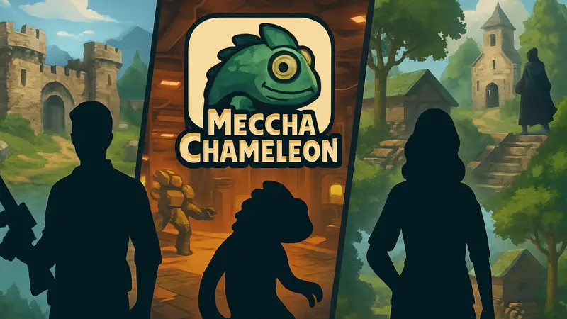 Игровые моды для Meccha Chameleon: логотип игры на фоне модифицированных карт и персонажей