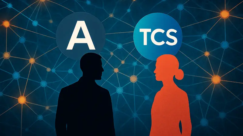Логотипы Anthropic и TCS на фоне схемы нейронной сети, символизирующей ИИ-партнёрство