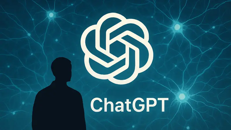 Логотип ChatGPT на фоне абстрактной нейросети, символизирующий искусственный интеллект