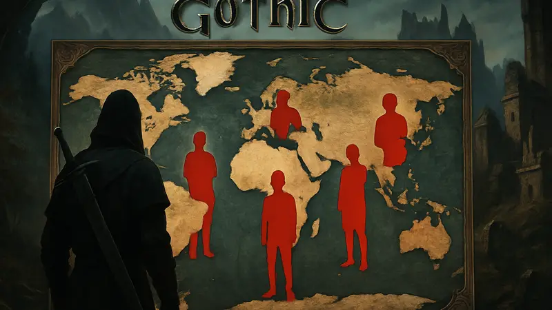 Карта мирового релиза Gothic 1 Remake с указанием даты и времени запуска в разных регионах.