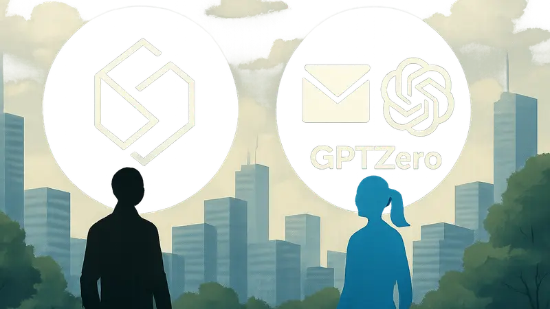 Логотипы Superhuman и GPTZero, символизирующие слияние технологий ИИ-детекции и почтового сервиса.
