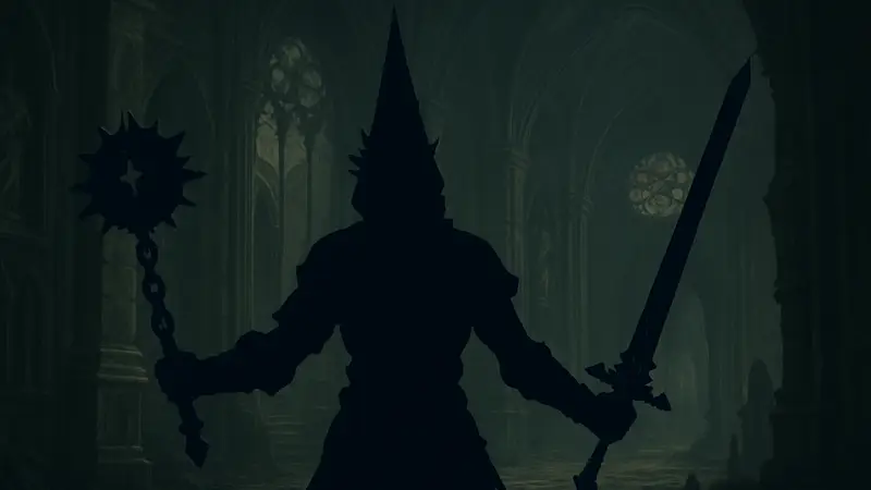 Все виды оружия Blasphemous 2 на фоне мрачной готической локации