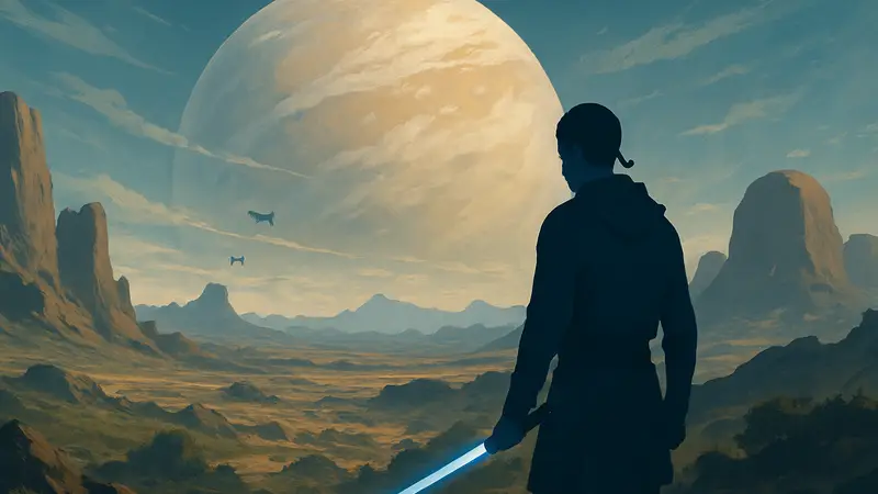 Концепт-арт Star Wars Zero Company, изображающий джедая-падавана на фоне неизвестной планеты.