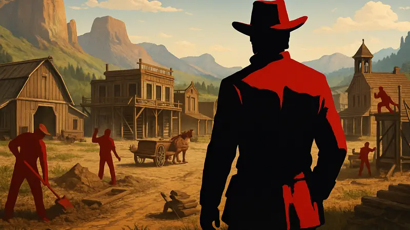 Игровой процесс Westlanders: строительство города на Диком Западе, вдохновлённое Red Dead Redemption 2.