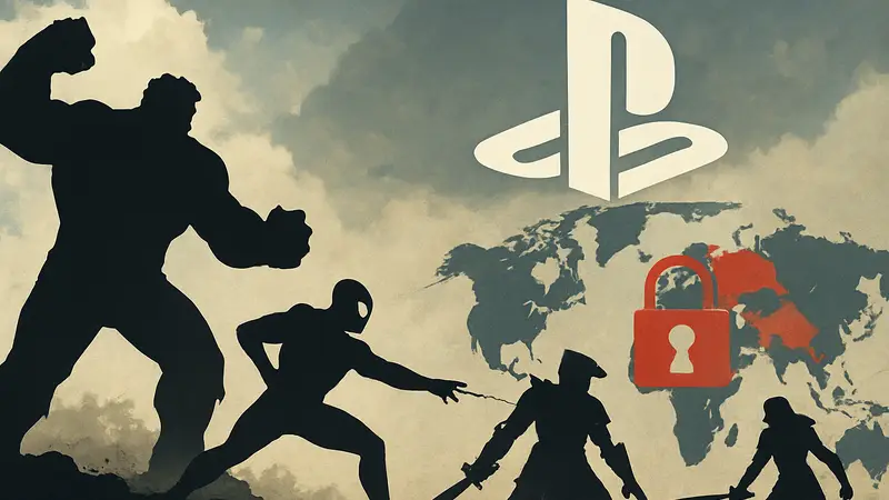 Изображение файтинга Marvel Tokon: Fighting Souls, логотип Sony PlayStation и карта мира, указывающая на блокировку.