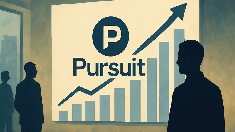Логотип стартапа Pursuit на фоне диаграммы роста