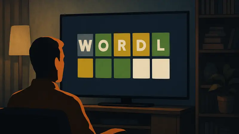 Логотип Wordle на экране телевизора, символизирующий адаптацию игры в шоу и новые технологии.