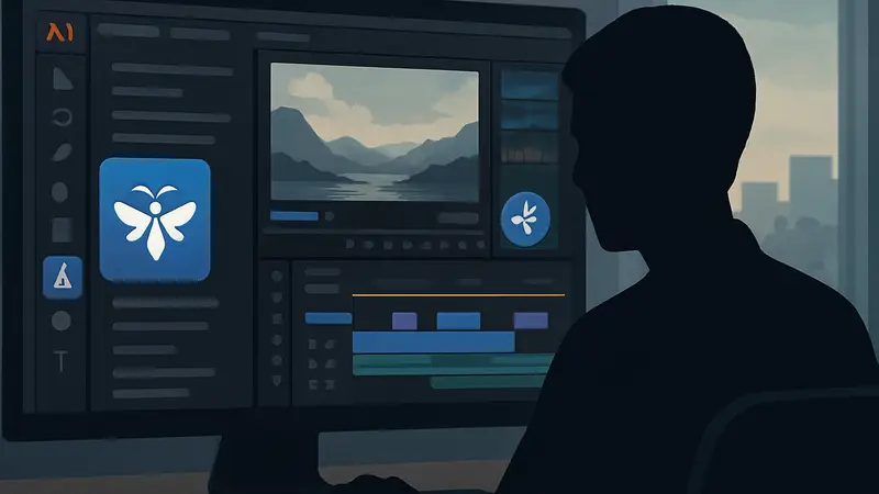 Интерфейс Adobe Premiere с иконкой ИИ-ассистента Firefly на панели инструментов