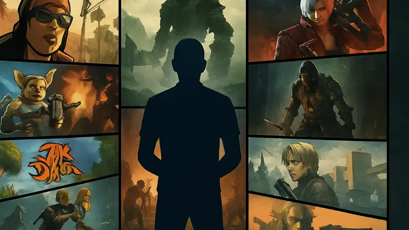 Коллаж из логотипов или скриншотов классических игр PlayStation 2, увлекательных с самого начала