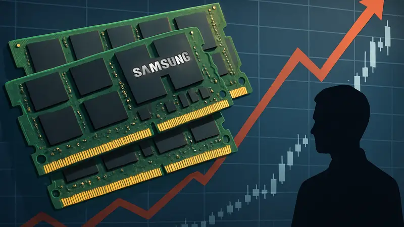 Модули оперативной памяти DRAM с логотипом Samsung на фоне графиков роста цен