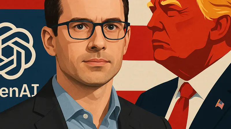 Грег Брокман, президент OpenAI, на фоне символики Дональда Трампа.