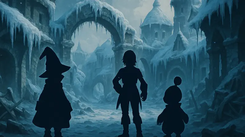 Логотип Final Fantasy IX Remake на фоне концепт-арта, символизирующий замороженную разработку