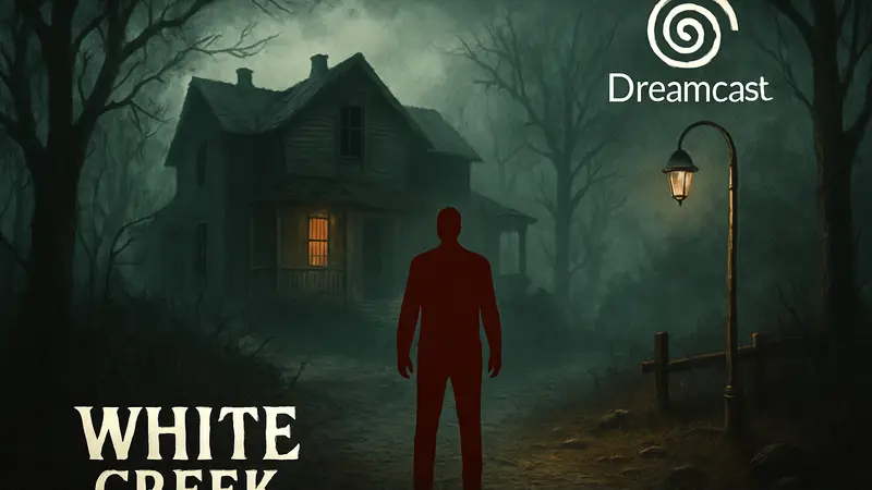 Обложка хоррор-игры White Creek с логотипом Sega Dreamcast и элементами Resident Evil Silent Hill