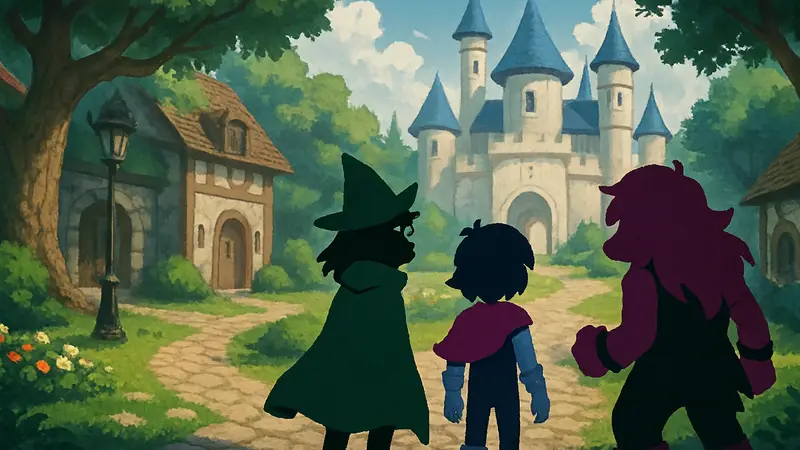 Скриншот из Deltarune Chapter 4, демонстрирующий персонажей и игровой мир.