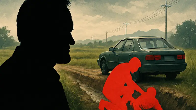 Квентин Тарантино и кадр из фильма «Воспоминания об убийстве».
