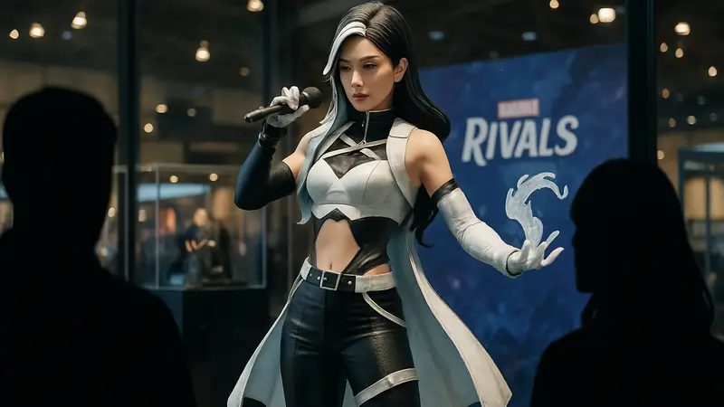 Высокодетализированная фигурка Луны Сноу от Hot Toys из игры Marvel Rivals. Коллекционная статуэтка поп-звезды.