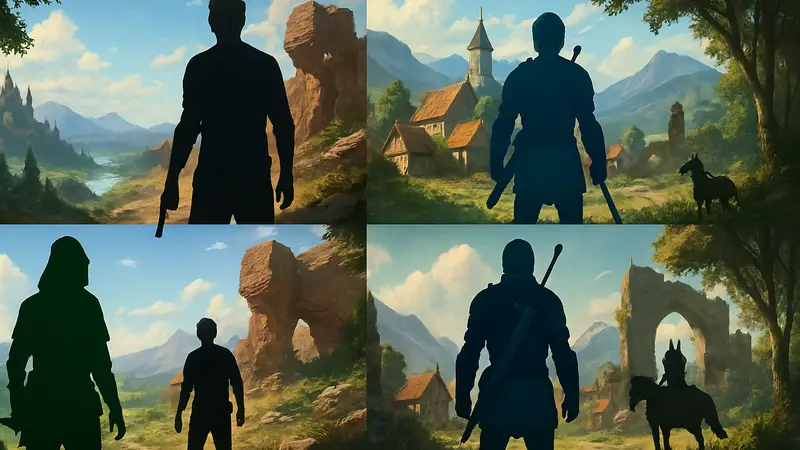 Арт с элементами открытого мира, демонстрирующий разнообразные игровые пейзажи.