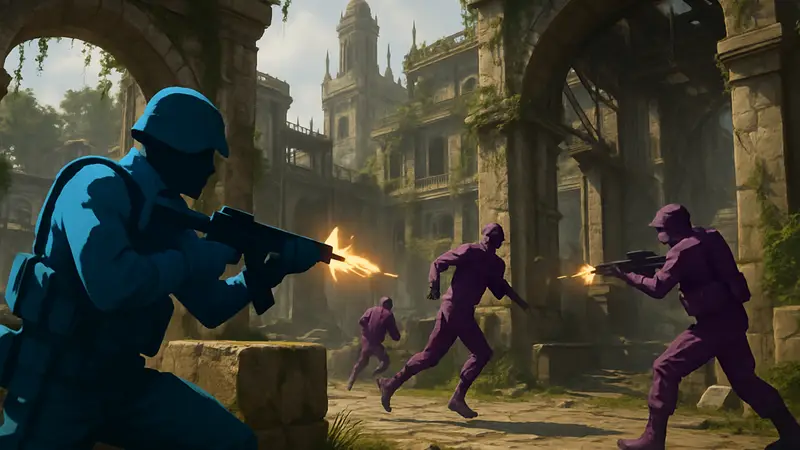 Скриншот из free-to-play шутера Highguard, демонстрирующий напряжённый боевой момент и графику.