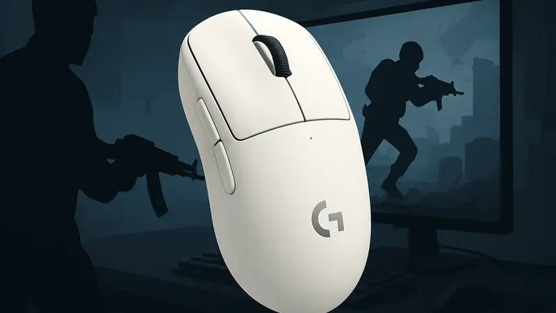 Игровая мышь Logitech G305 X Superlight белого цвета на темном фоне, демонстрирующая легкий дизайн.
