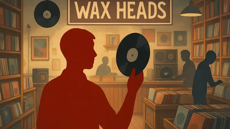 Обложка игры Wax Heads с элементами музыкального магазина